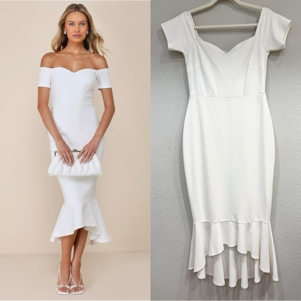 NWOT Lulus How Much I Care Ivory Off-the-Shoulder Midi Dress